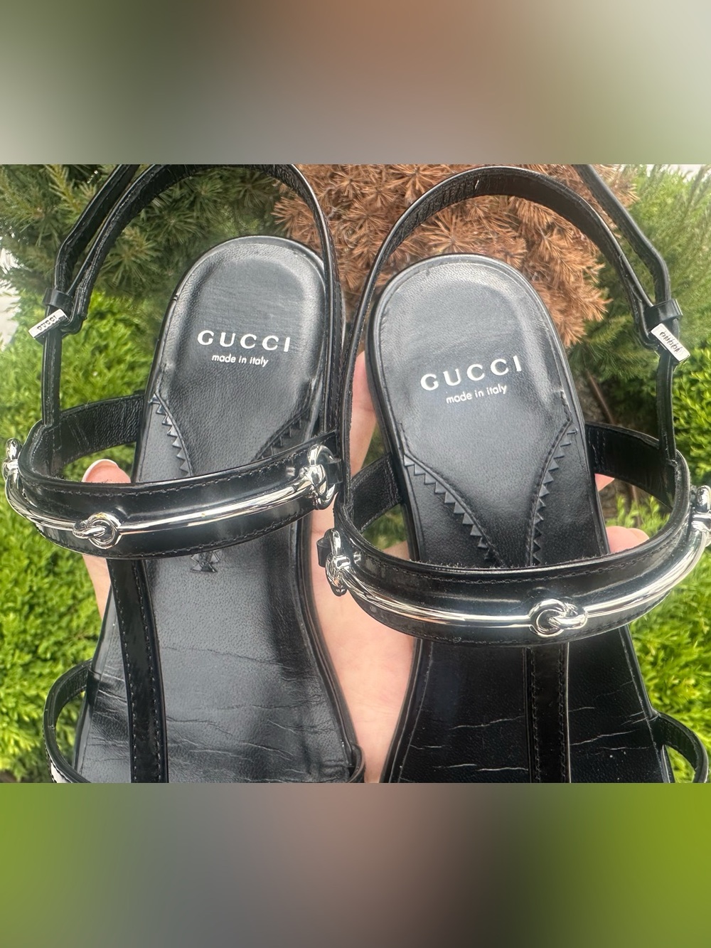 Gucci Black Patent Leather Silver Horsebit Divine Cage Flate Sandals (Size 38.5) - Picture 8 of 16